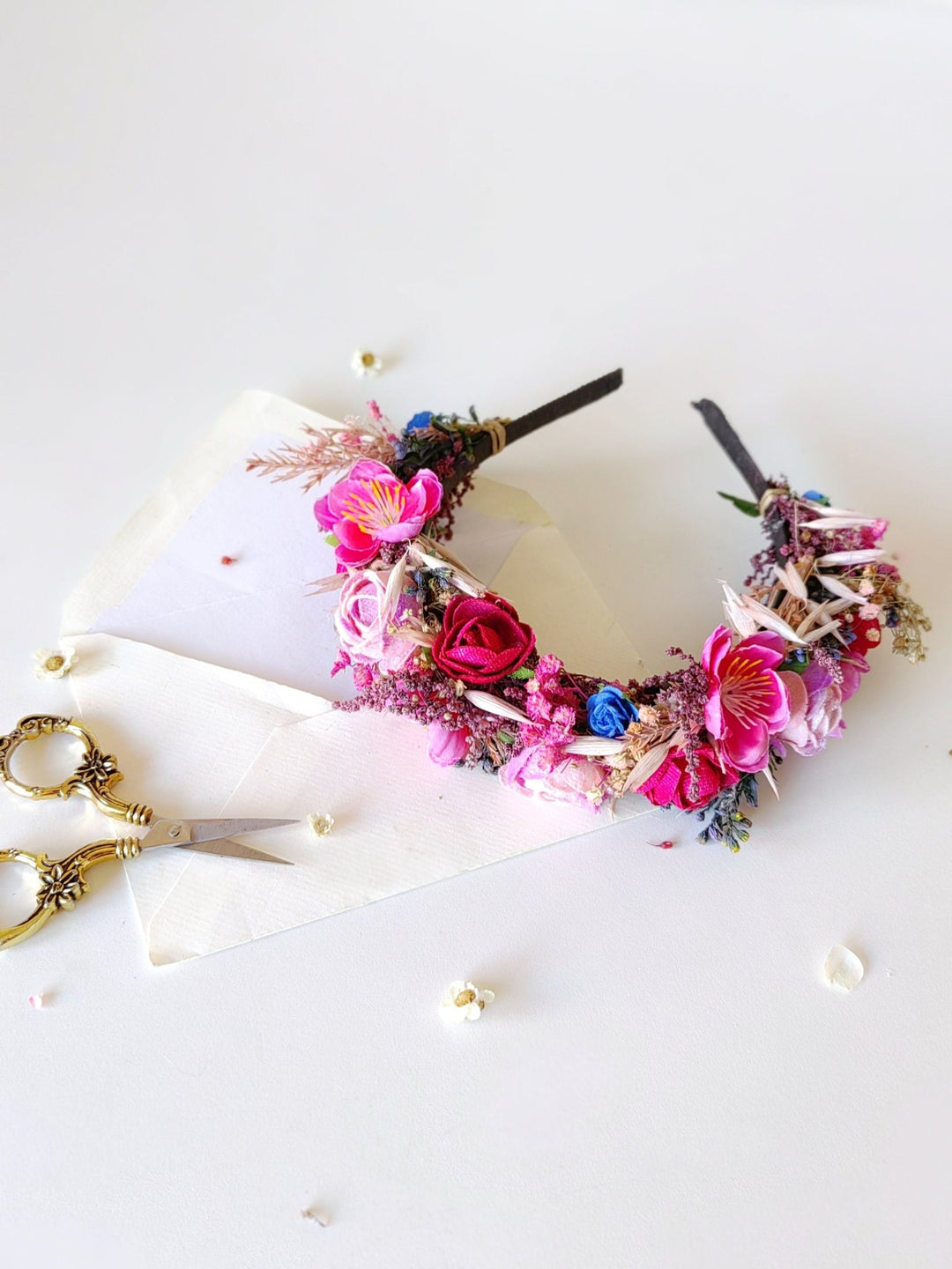 Raspberry Flower Headband: Magenta Bridal Headpiece – handmade floral hair accessory by magaela