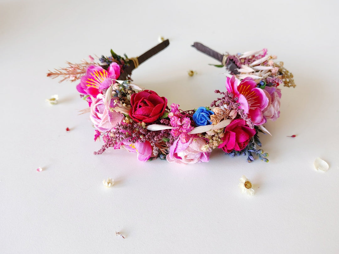 Raspberry Flower Headband: Magenta Bridal Headpiece – handmade floral hair accessory by magaela