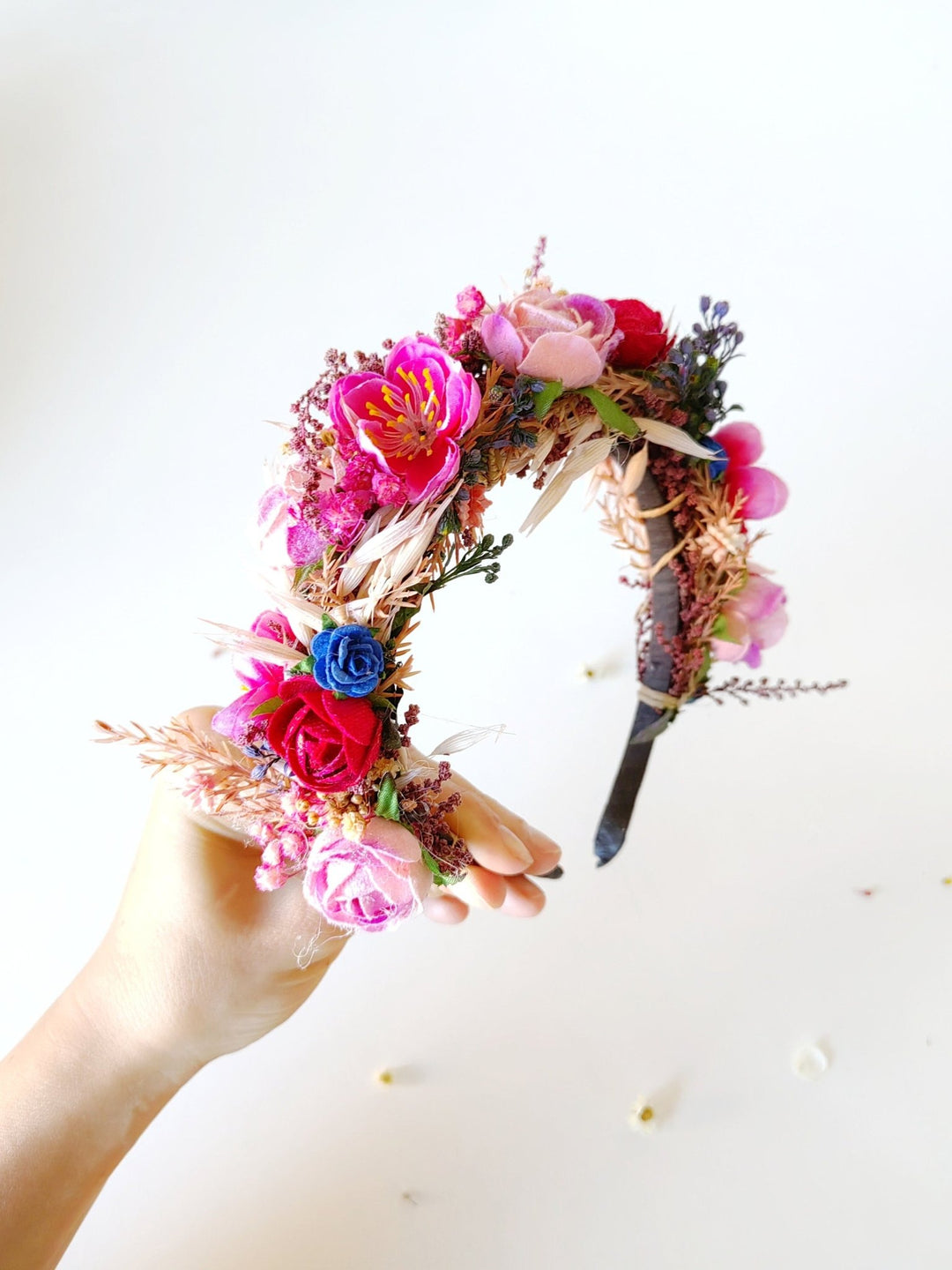 Raspberry Flower Headband: Magenta Bridal Headpiece – handmade floral hair accessory by magaela