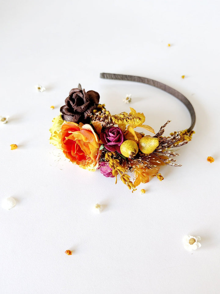 Autumn Flower Headband: Fall Wedding Hair Piece with Pears – handmade floral hair accessory by magaela