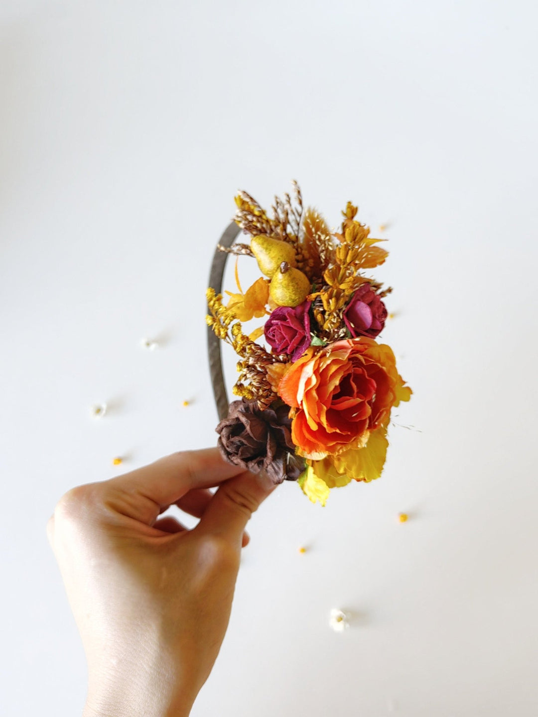 Autumn Flower Headband: Fall Wedding Hair Piece with Pears – handmade floral hair accessory by magaela