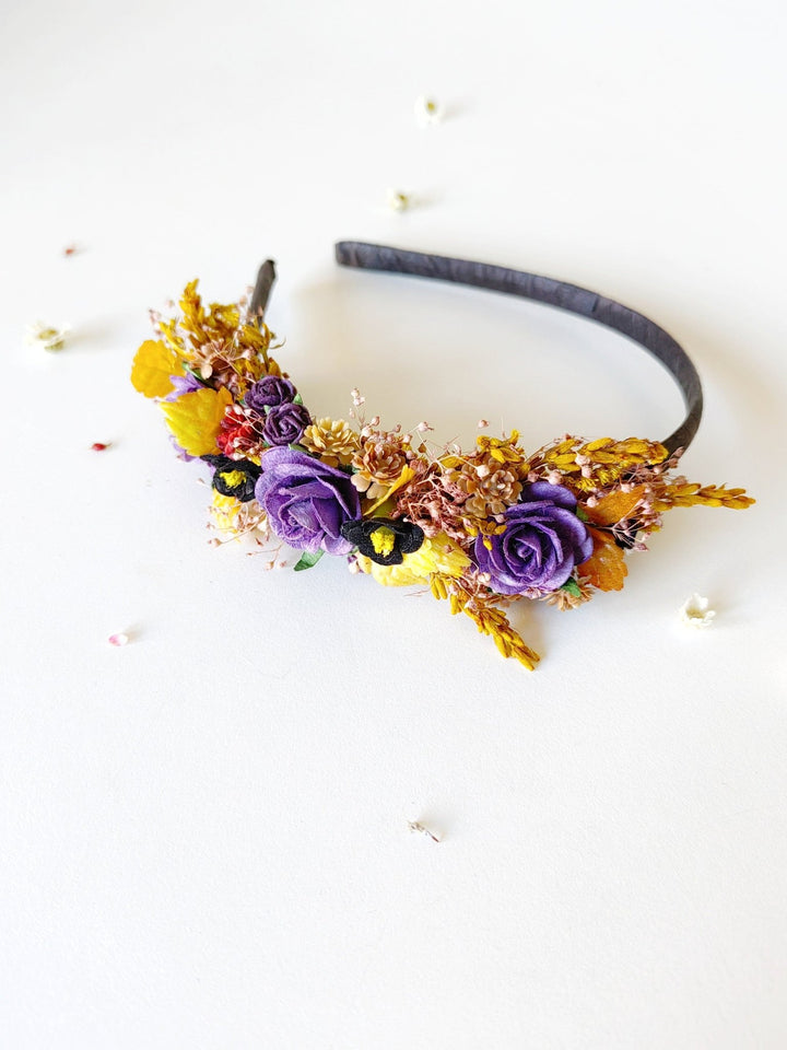 Autumn Flower Headband: Bridal Wedding Crown, Purple Roses – handmade floral hair accessory by magaela