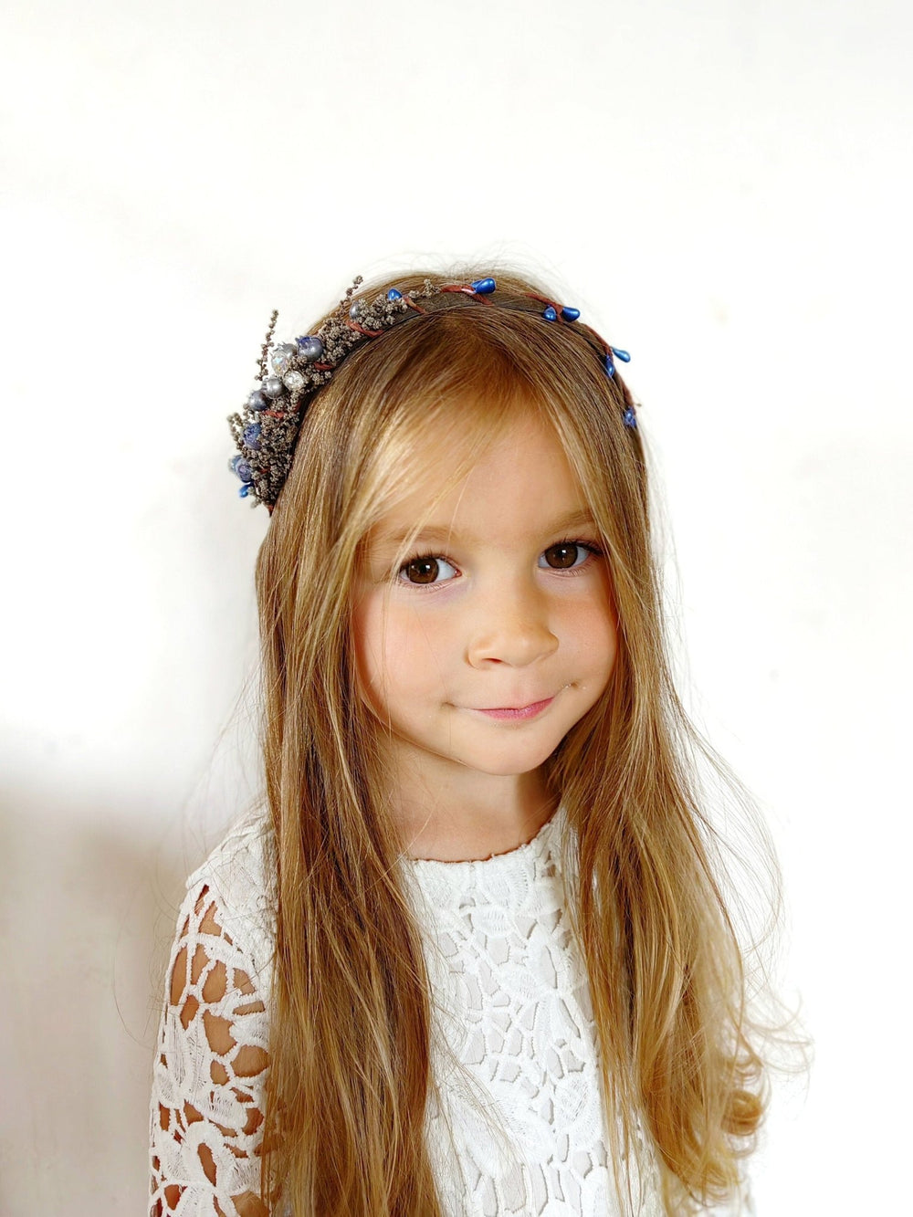 Winter Blueberry Headband, Bridal Headdress, Flower Girl Crown – handmade floral hair accessory by magaela