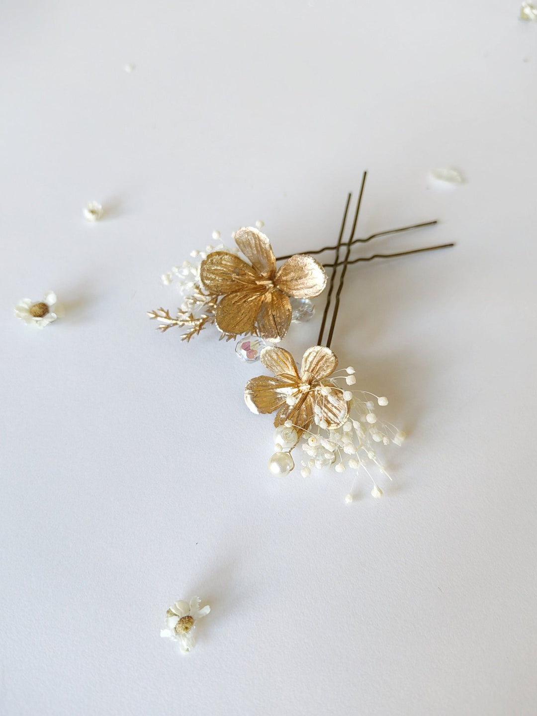 Gold & Silver Floral Hair Pins: Glam Wedding Hair Accessory – handmade floral hair accessory by magaela