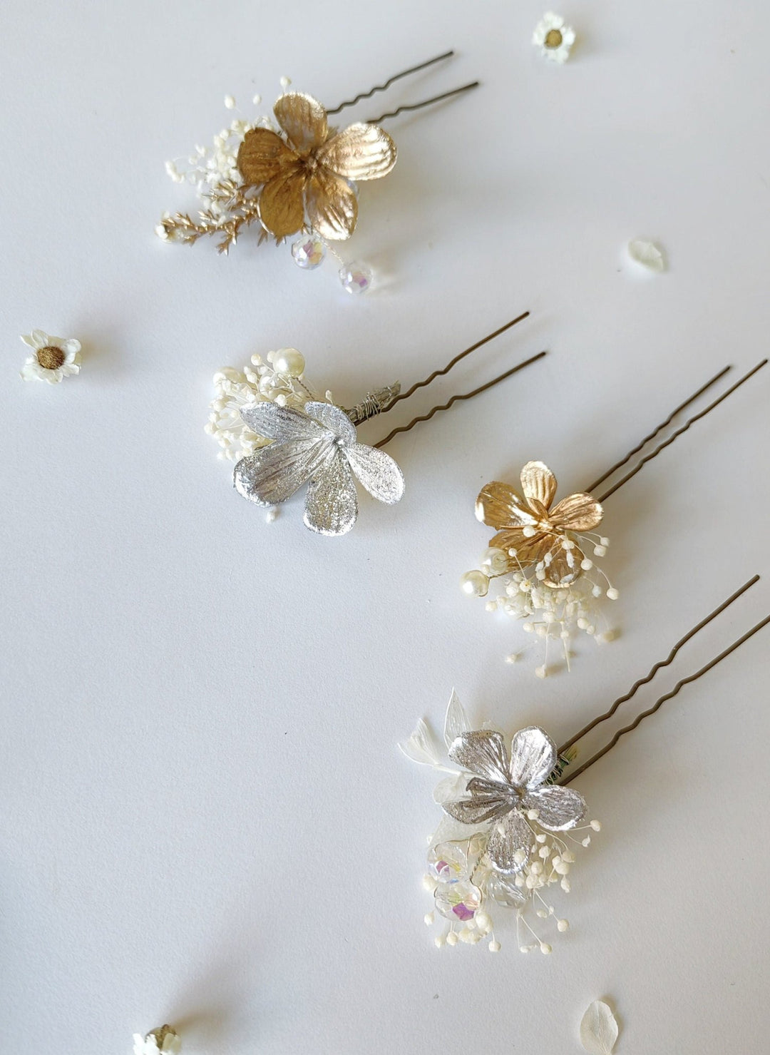 Gold & Silver Floral Hair Pins: Glam Wedding Hair Accessory – handmade floral hair accessory by magaela