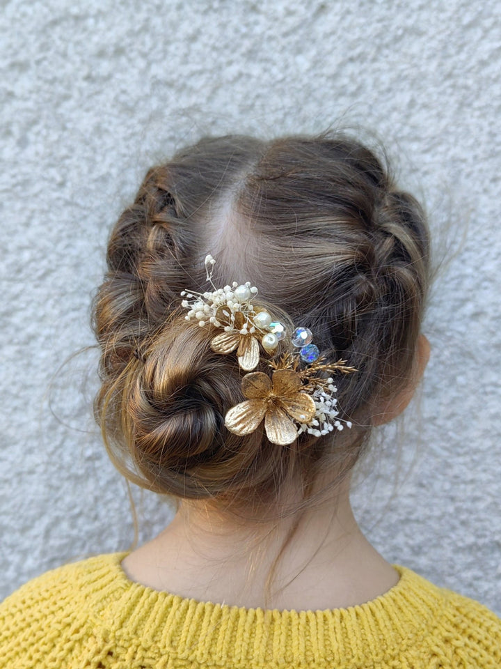Gold & Silver Floral Hair Pins: Glam Wedding Hair Accessory – handmade floral hair accessory by magaela