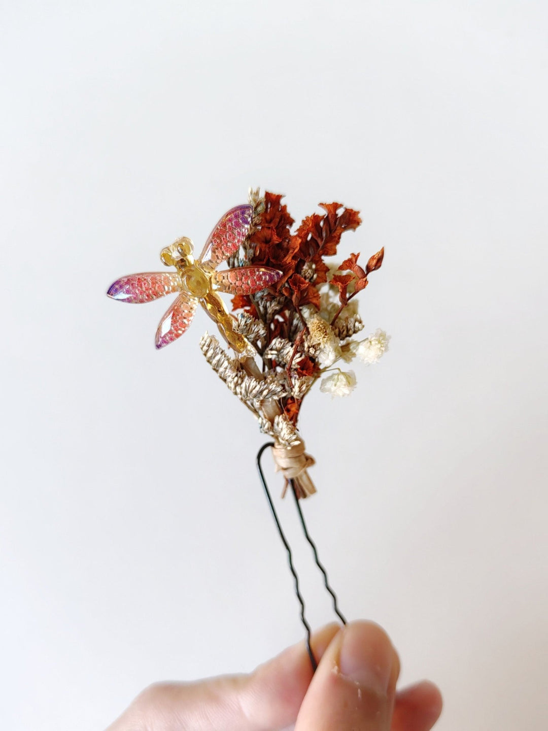 Terracotta Flower Hairpins: Bee & Gold Glam Boho Wedding Headpiece – handmade floral hair accessory by magaela