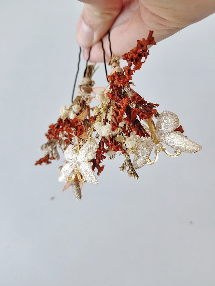 Terracotta Butterfly Hairpins: Autumn Wedding Bridal Hair Accessory – handmade floral hair accessory by magaela