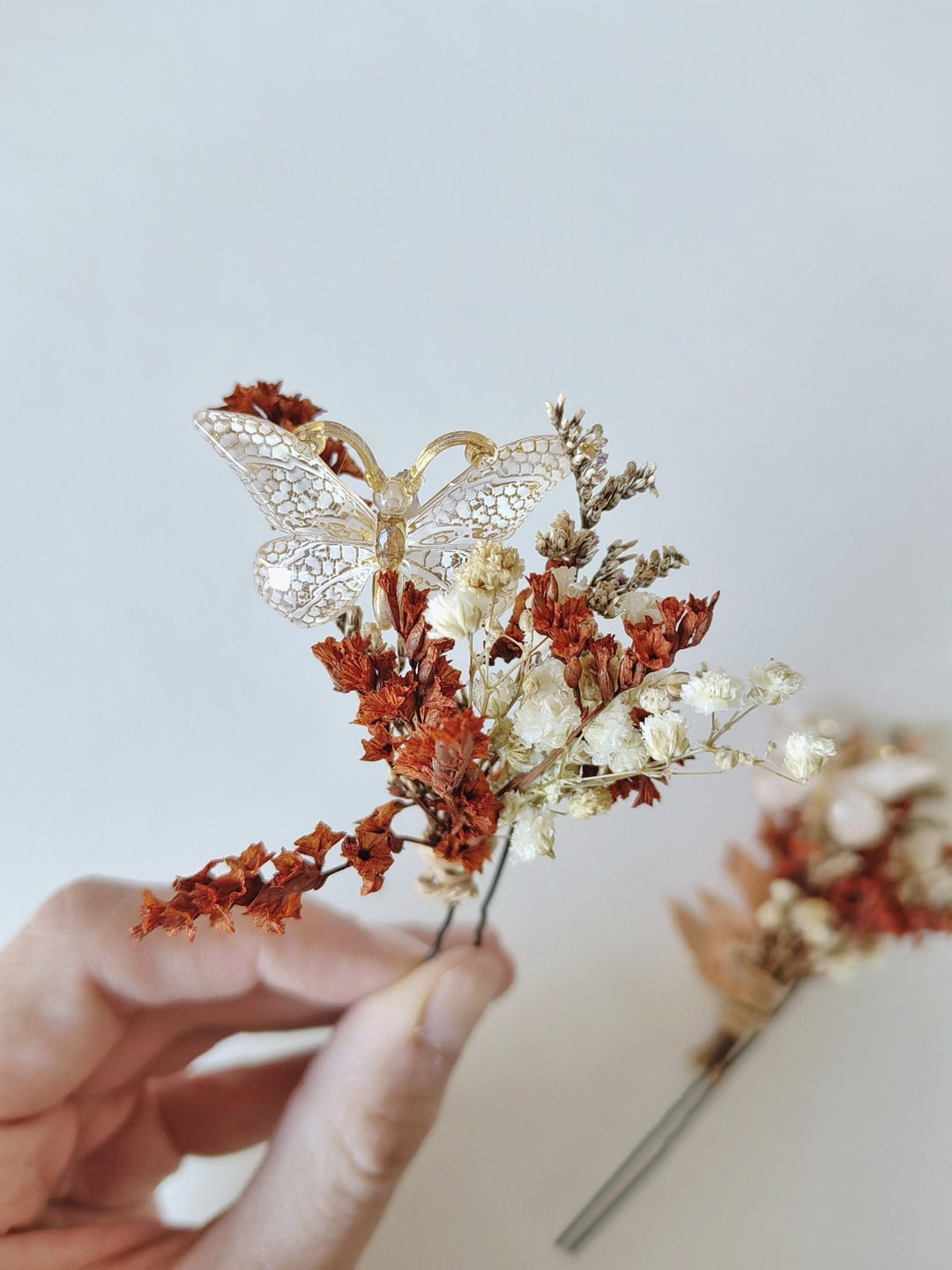 Terracotta Butterfly Hairpins: Autumn Wedding Bridal Hair Accessory – handmade floral hair accessory by magaela