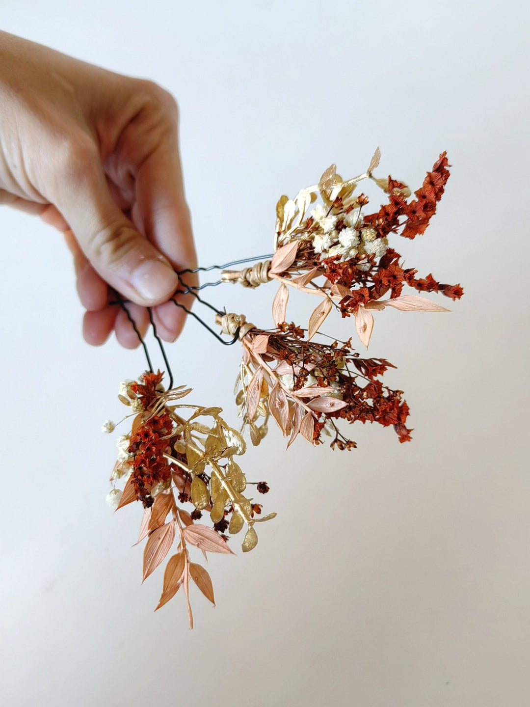 Terracotta Flower Hairpins: Boho Autumn Wedding Hair Accessories – handmade floral hair accessory by magaela