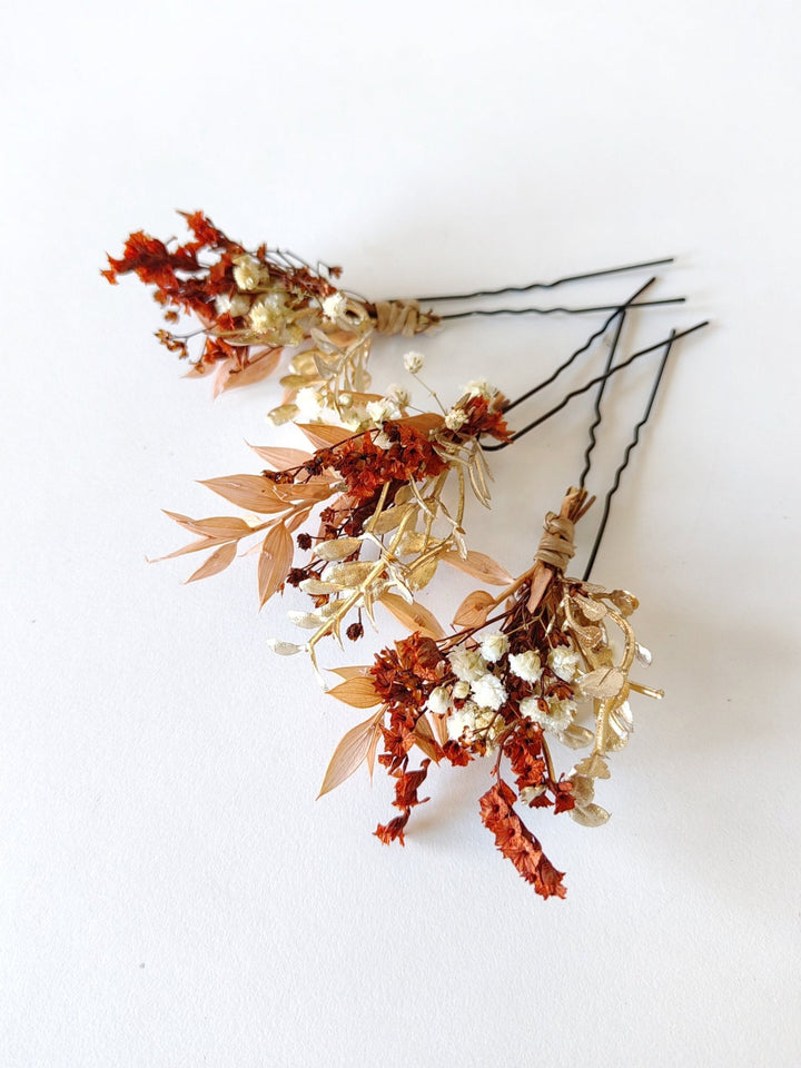 Terracotta Flower Hairpins: Boho Autumn Wedding Hair Accessories – handmade floral hair accessory by magaela