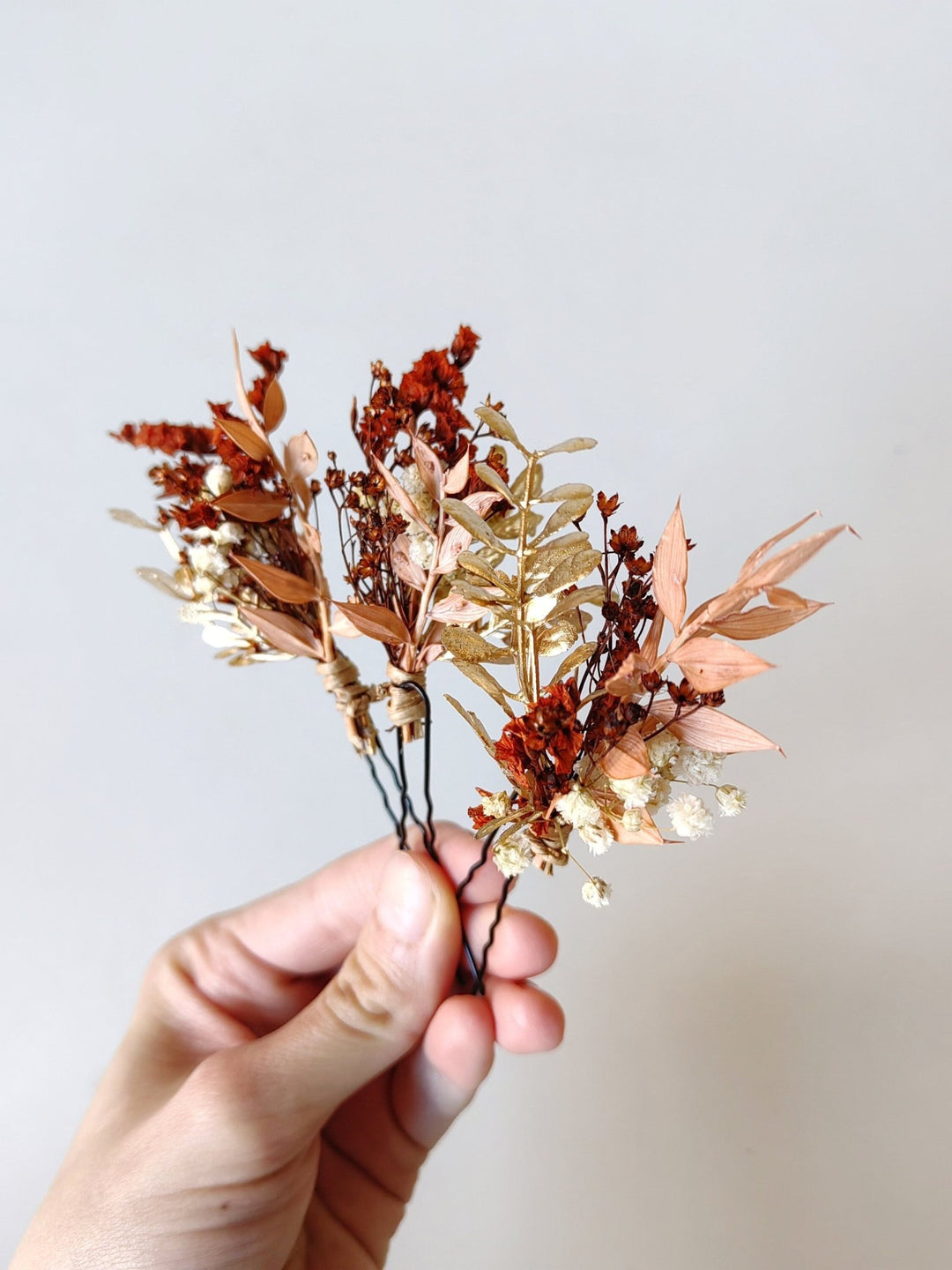 Terracotta Flower Hairpins: Boho Autumn Wedding Hair Accessories – handmade floral hair accessory by magaela