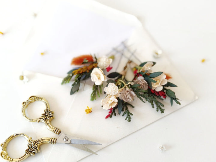 Terracotta Hair Pins – handmade floral hair accessory by magaela