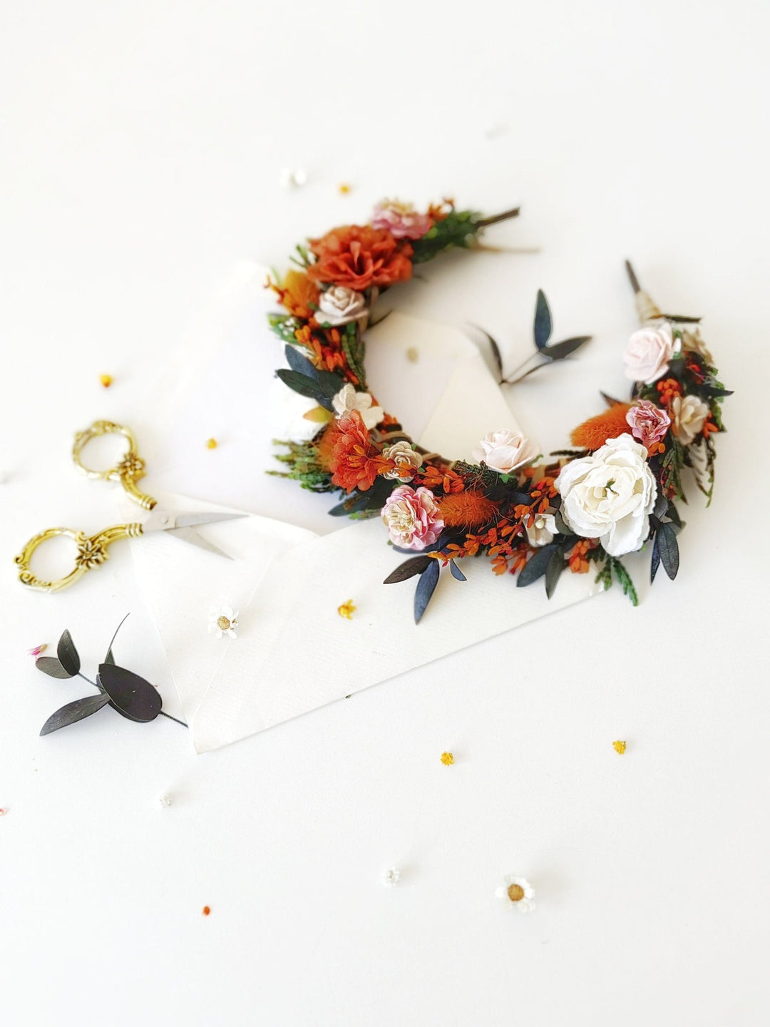Autumn Wedding Flower Headband: Burnt Orange & Ivory Roses – handmade floral hair accessory by magaela