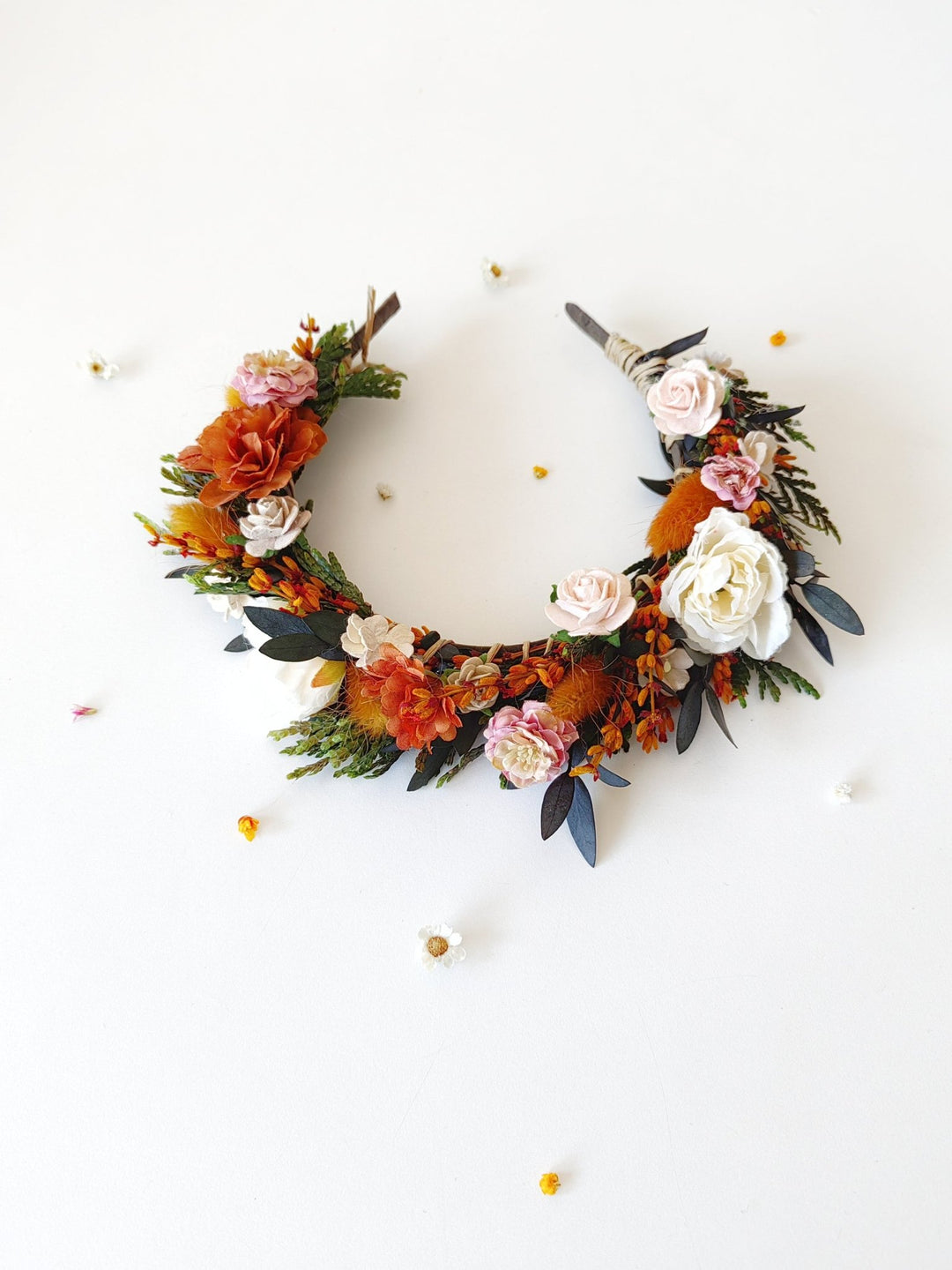 Autumn Wedding Flower Headband: Burnt Orange & Ivory Roses – handmade floral hair accessory by magaela