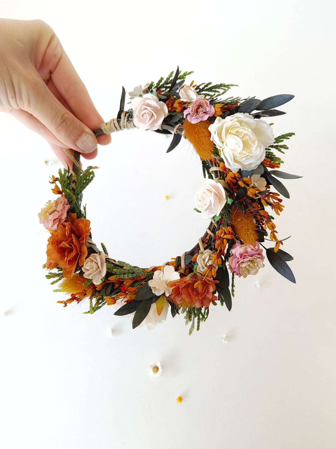 Autumn Wedding Flower Headband: Burnt Orange & Ivory Roses – handmade floral hair accessory by magaela