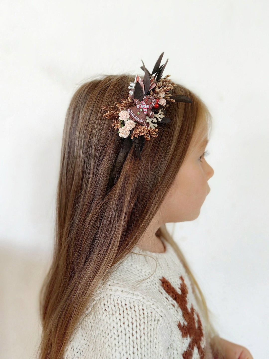 Gingerbread Christmas Headband: Powder Tone Winter Flower Accessory – handmade floral hair accessory by magaela
