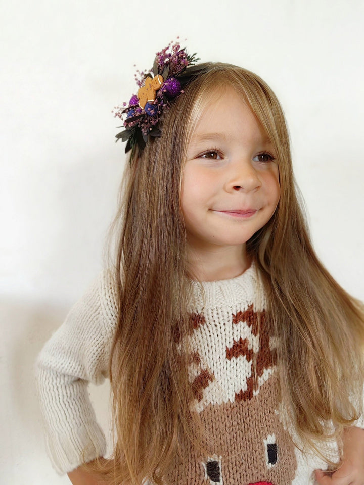 Purple Christmas Headband: Gingerbread Party Hair Accessory – handmade floral hair accessory by magaela