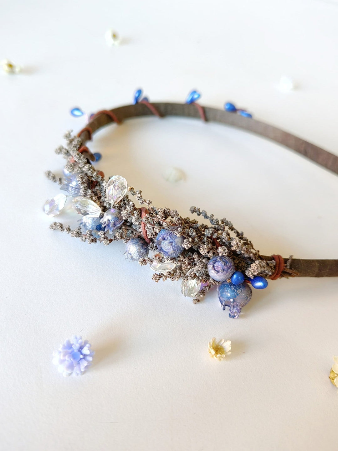 Winter Blueberry Headband, Bridal Headdress, Flower Girl Crown – handmade floral hair accessory by magaela