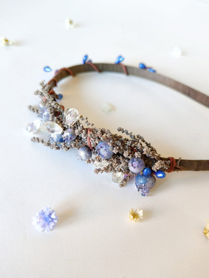 Winter Blueberry Headband, Bridal Headdress, Flower Girl Crown – handmade floral hair accessory by magaela