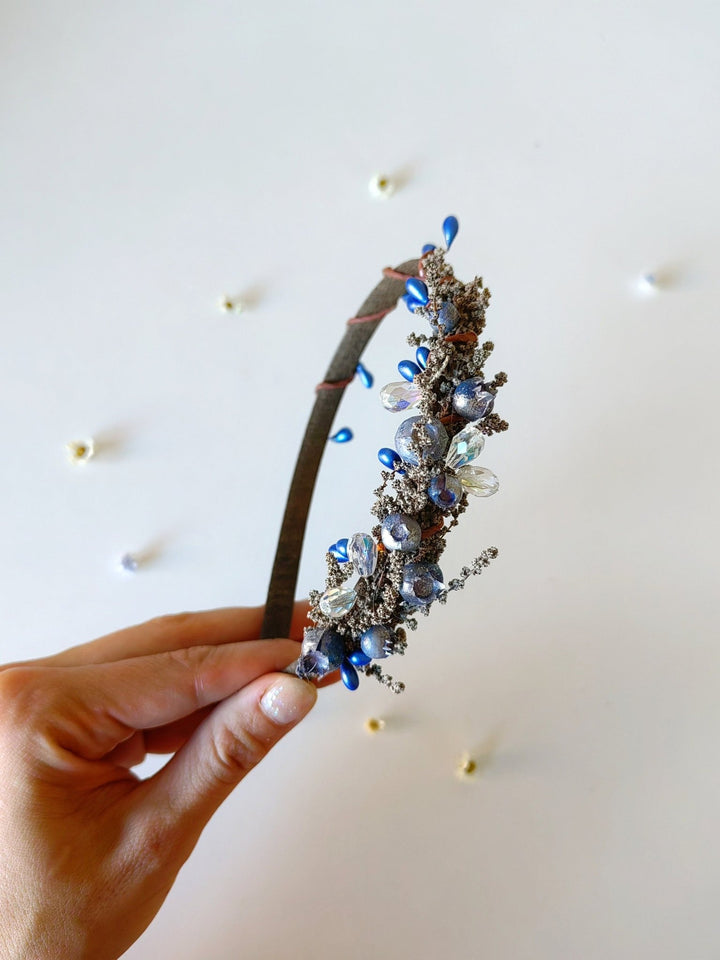 Winter Blueberry Headband, Bridal Headdress, Flower Girl Crown – handmade floral hair accessory by magaela