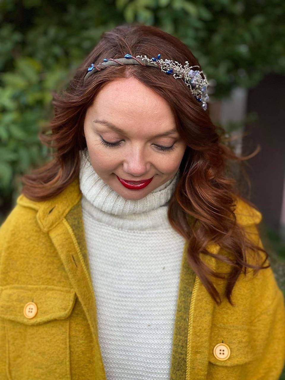 Winter Blueberry Headband, Bridal Headdress, Flower Girl Crown – handmade floral hair accessory by magaela