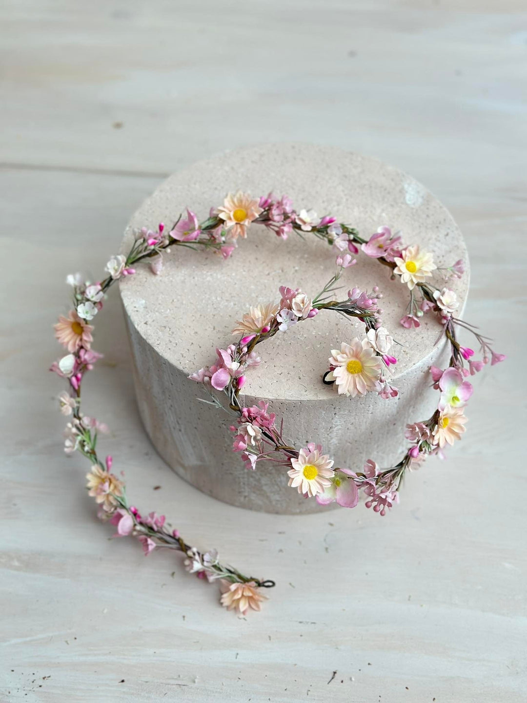 Customizable Pink Cherry Blossom Wedding Hair Garland – handmade floral hair accessory by magaela