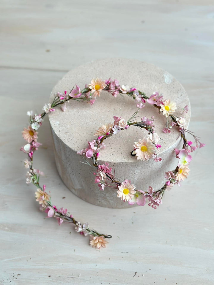 Customizable Pink Cherry Blossom Wedding Hair Garland – handmade floral hair accessory by magaela