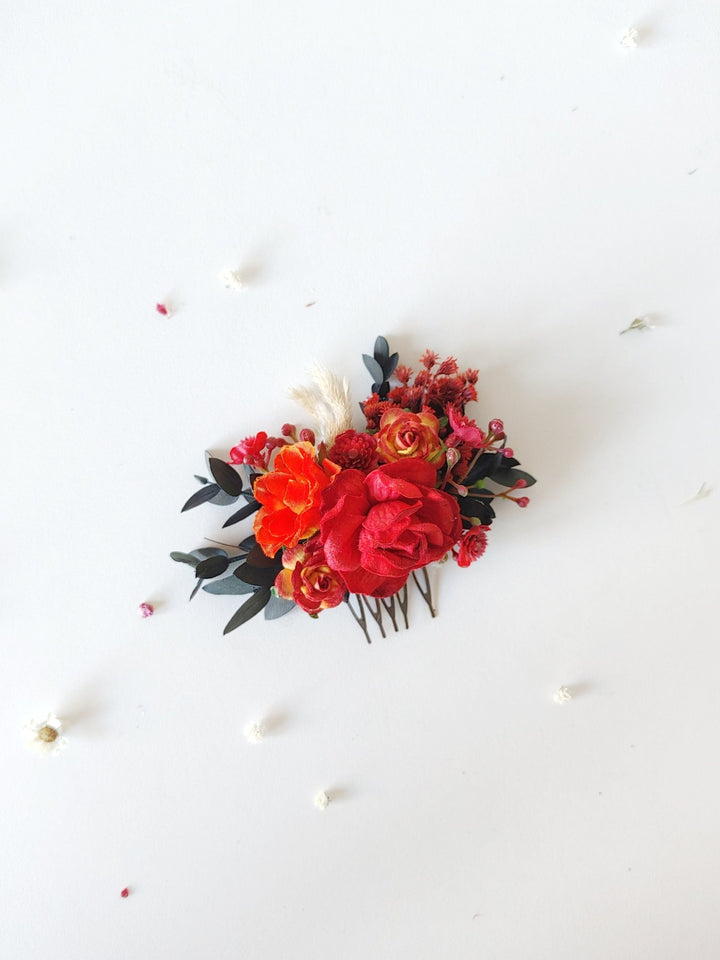 Red Floral Hair Comb: Autumn Wedding Bridal Accessory – handmade floral hair accessory by magaela