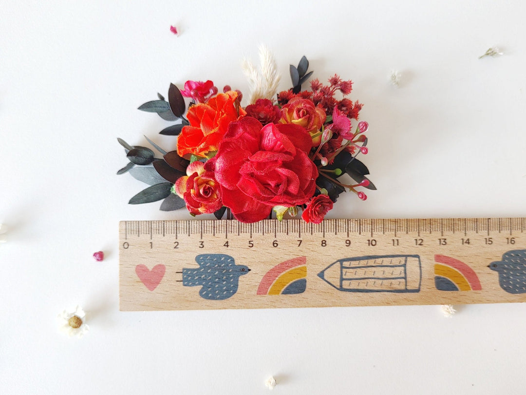 Red Floral Hair Comb: Autumn Wedding Bridal Accessory – handmade floral hair accessory by magaela