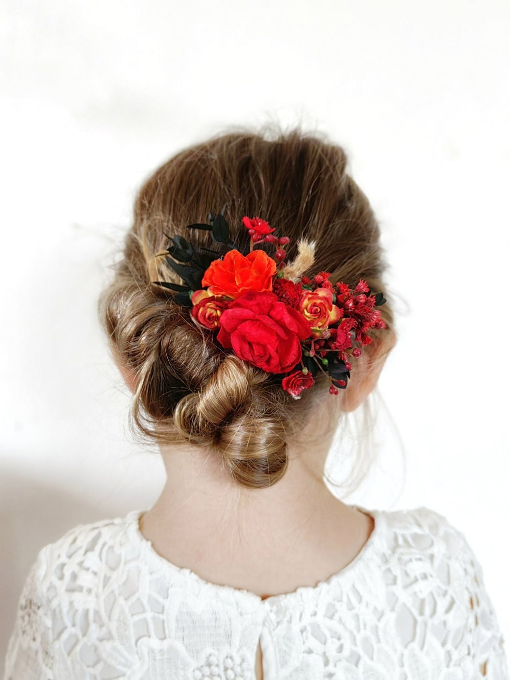 Red Floral Hair Comb: Autumn Wedding Bridal Accessory – handmade floral hair accessory by magaela