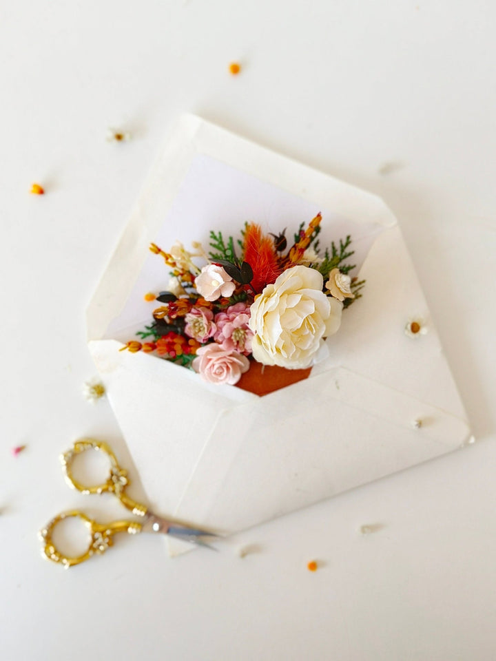Terracotta Pocket Corsage: Autumn Wedding Groom Accessory – handmade floral hair accessory by magaela
