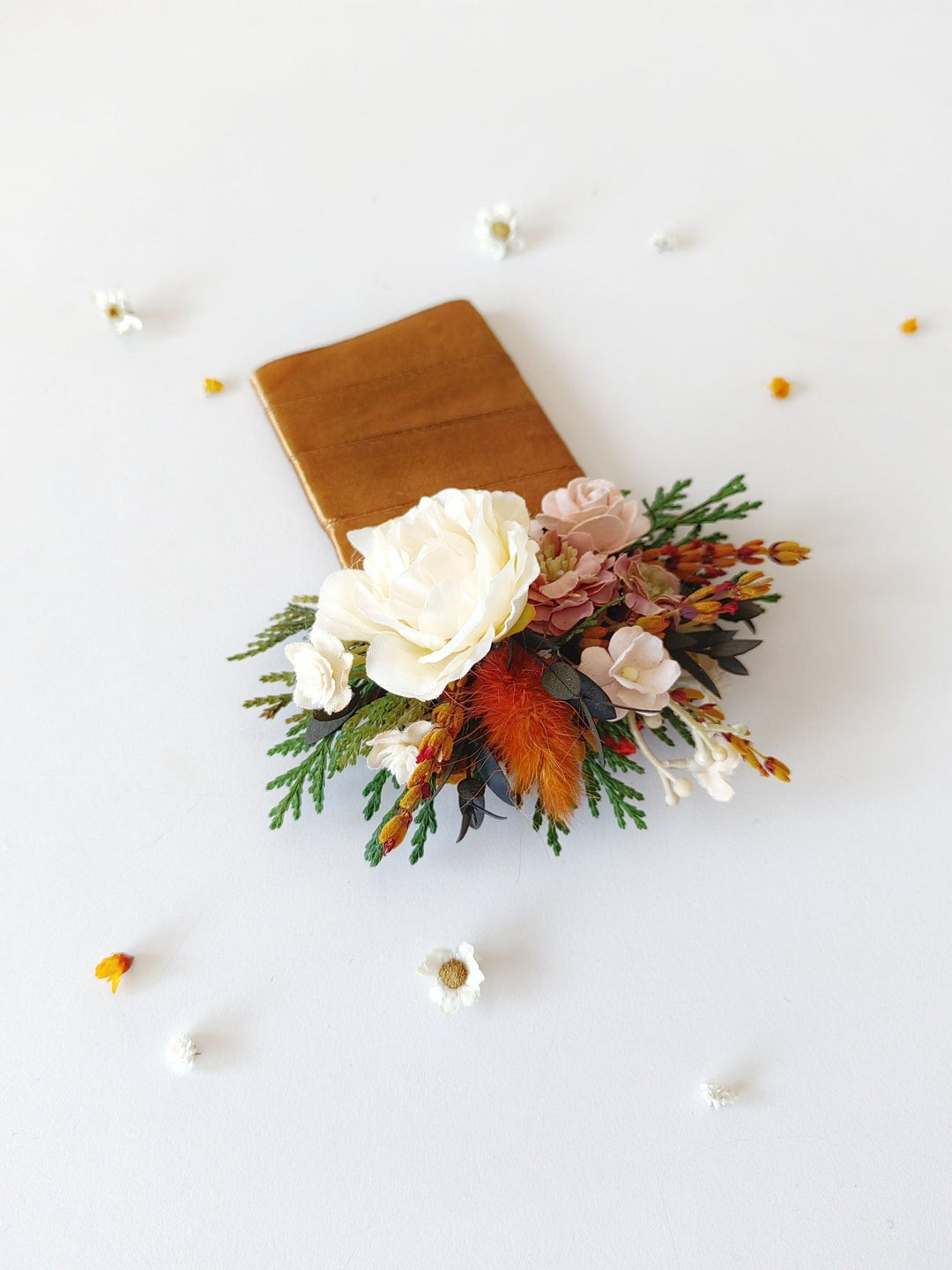 Terracotta Pocket Corsage: Autumn Wedding Groom Accessory – handmade floral hair accessory by magaela