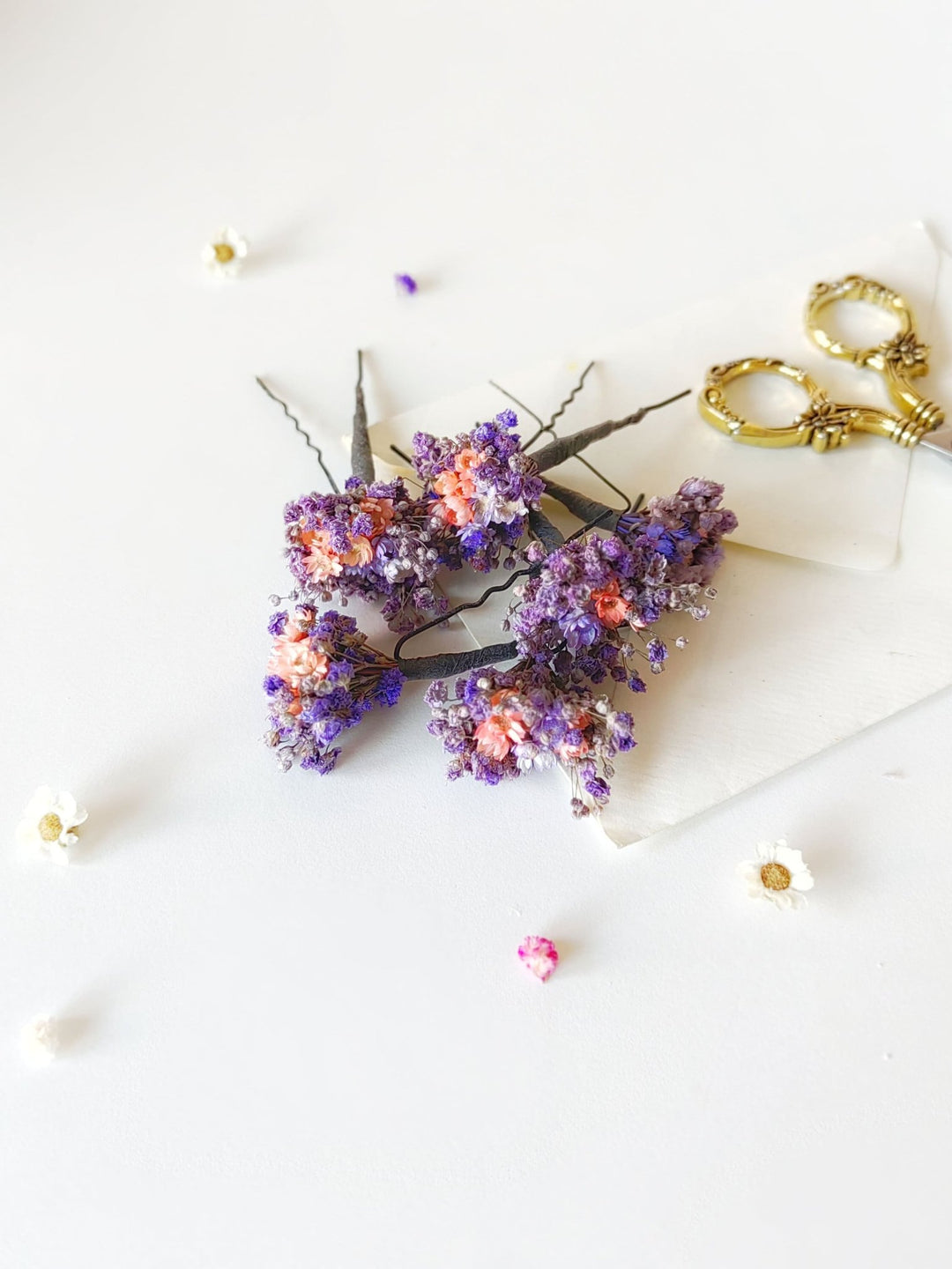 Dried Flower Hair Pins: Purple Lilac Baby's Breath, Romantic Wedding Hair – handmade floral hair accessory by magaela