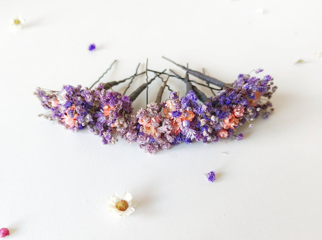 Dried Flower Hair Pins: Purple Lilac Baby's Breath, Romantic Wedding Hair – handmade floral hair accessory by magaela