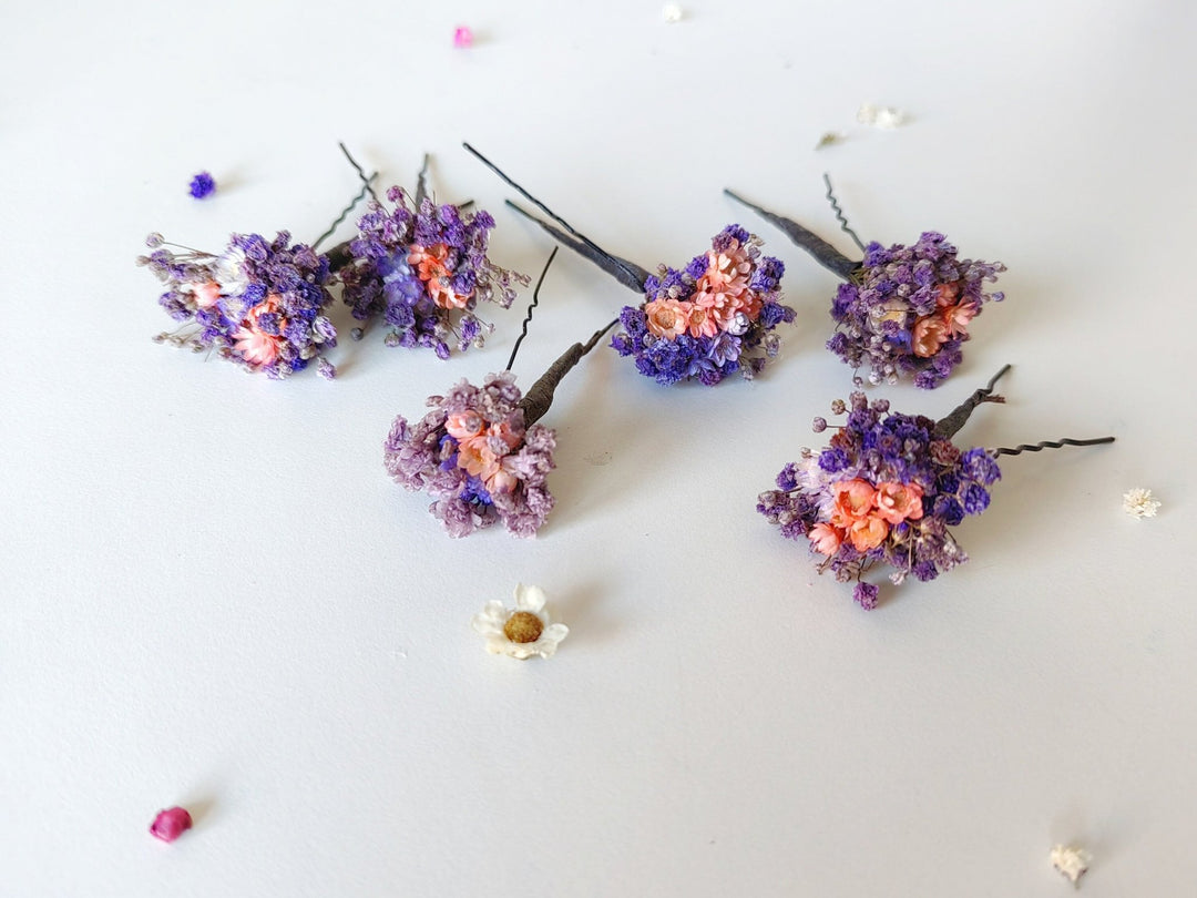 Dried Flower Hair Pins: Purple Lilac Baby's Breath, Romantic Wedding Hair – handmade floral hair accessory by magaela