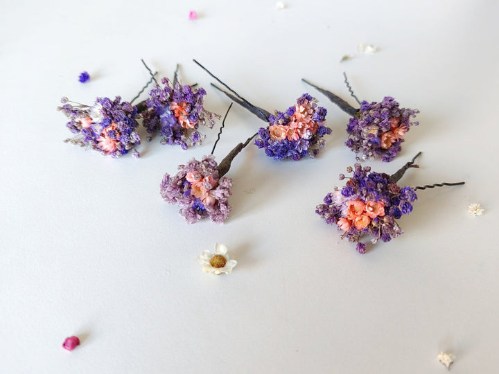 Dried Flower Hair Pins: Purple Lilac Baby's Breath, Romantic Wedding Hair – handmade floral hair accessory by magaela