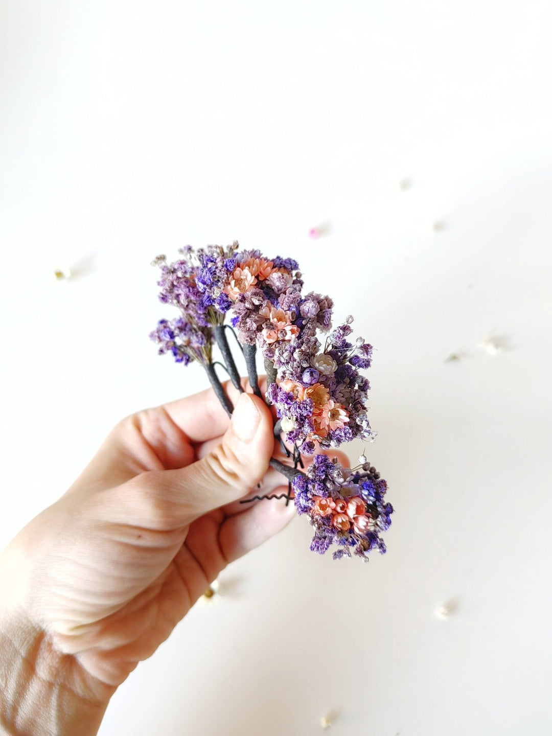 Dried Flower Hair Pins: Purple Lilac Baby's Breath, Romantic Wedding Hair – handmade floral hair accessory by magaela