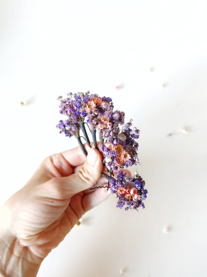 Dried Flower Hair Pins: Purple Lilac Baby's Breath, Romantic Wedding Hair – handmade floral hair accessory by magaela