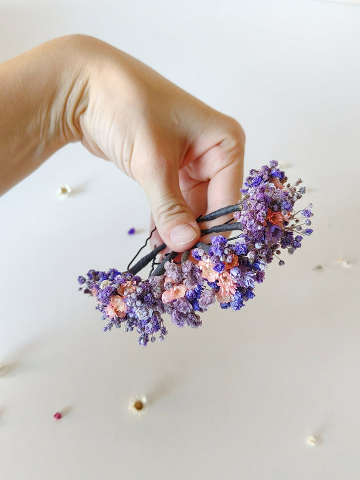 Dried Flower Hair Pins: Purple Lilac Baby's Breath, Romantic Wedding Hair – handmade floral hair accessory by magaela