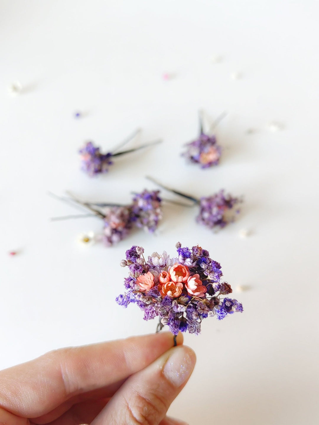 Dried Flower Hair Pins: Purple Lilac Baby's Breath, Romantic Wedding Hair – handmade floral hair accessory by magaela