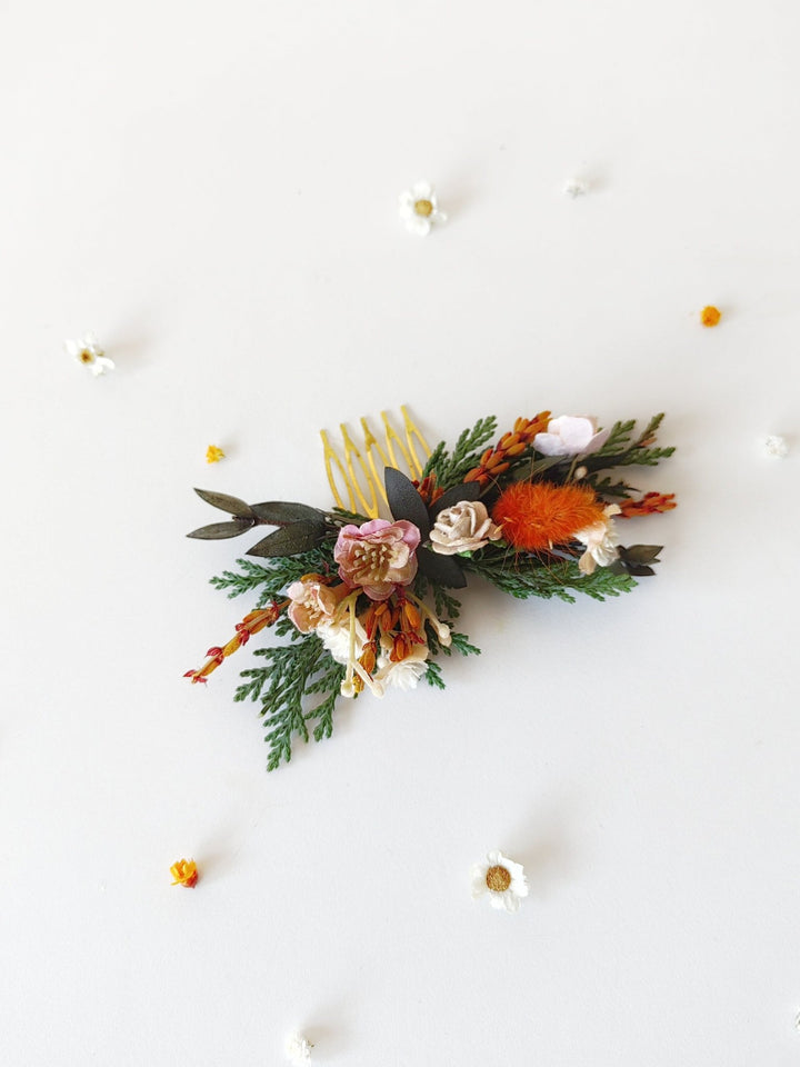 Terracotta Flower Hair Comb: Autumn Wedding Headpiece – handmade floral hair accessory by magaela