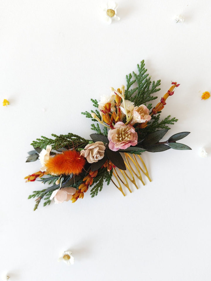 Terracotta Flower Hair Comb: Autumn Wedding Headpiece – handmade floral hair accessory by magaela