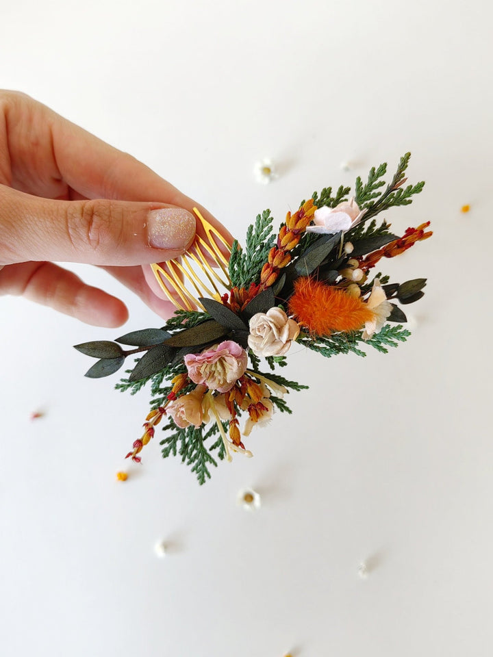 Terracotta Flower Hair Comb: Autumn Wedding Headpiece – handmade floral hair accessory by magaela