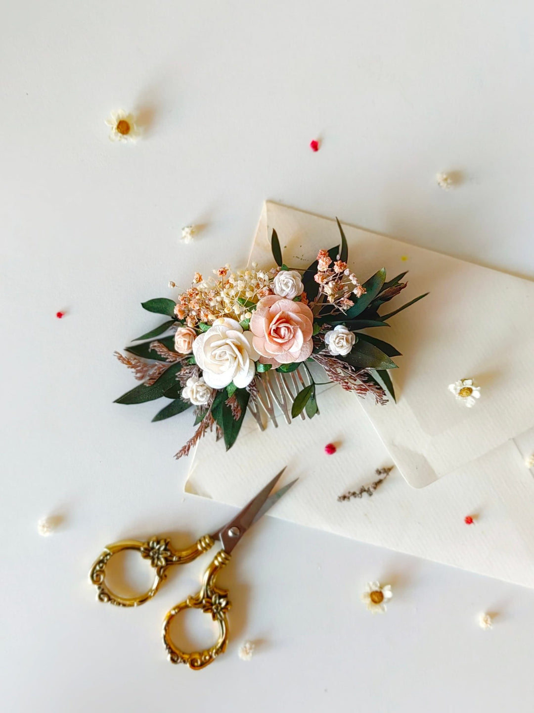 Blush Rose Hair Comb: Romantic Wedding Flower Hairpiece – handmade floral hair accessory by magaela