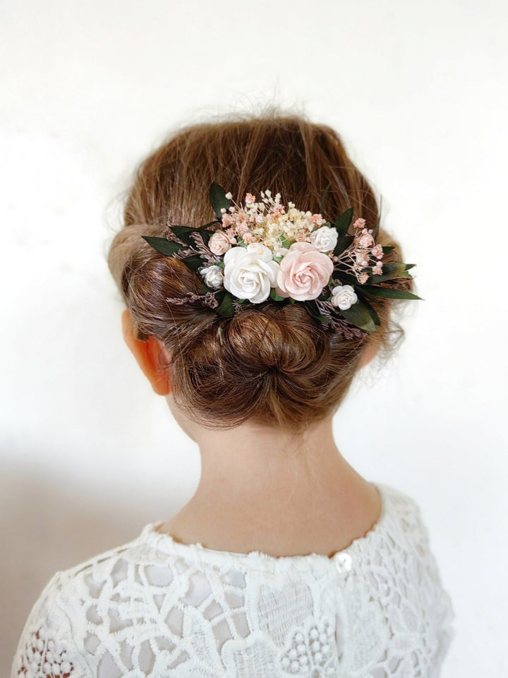 Blush Rose Hair Comb: Romantic Wedding Flower Hairpiece – handmade floral hair accessory by magaela