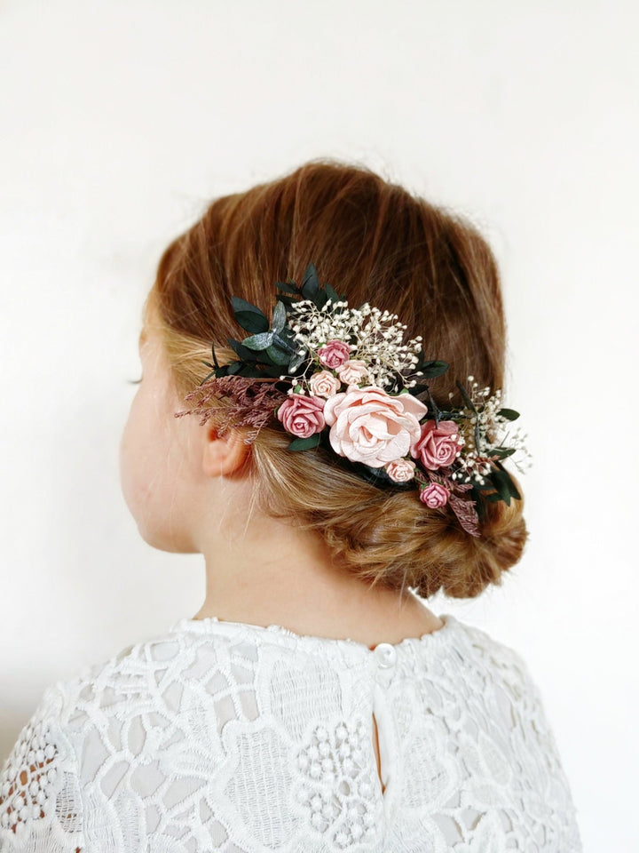 Dusty Pink Rose Hair Comb: Romantic Wedding Headpiece – handmade floral hair accessory by magaela