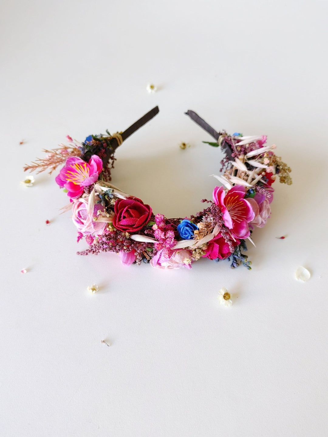 Raspberry Flower Headband: Magenta Bridal Headpiece – handmade floral hair accessory by magaela