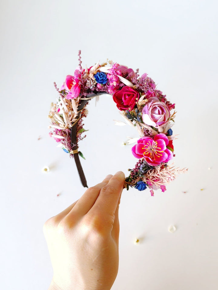 Raspberry Flower Headband: Magenta Bridal Headpiece – handmade floral hair accessory by magaela