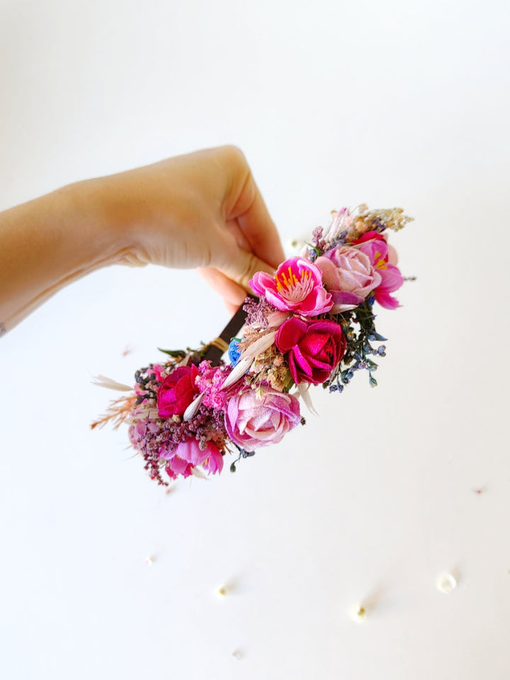 Raspberry Flower Headband: Magenta Bridal Headpiece – handmade floral hair accessory by magaela
